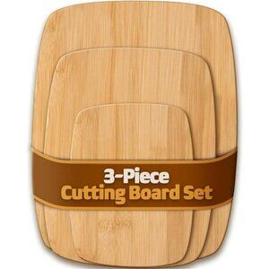 Bamboo Cutting Board Set 3 Piece Reversible Wood Boards for Kitchen Serving